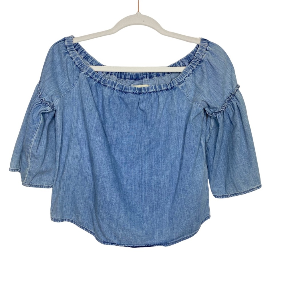 Madewell Chambray Ruffle Top Size XS